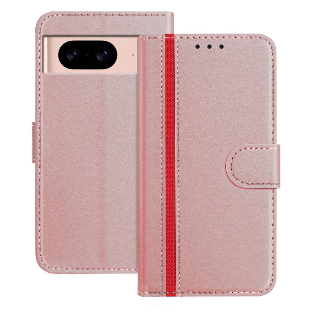 For Google Pixel 8a Phone Cases Wallet Stand Color Splicing Leather Cover with Magnetic Clasp - Rose Gold