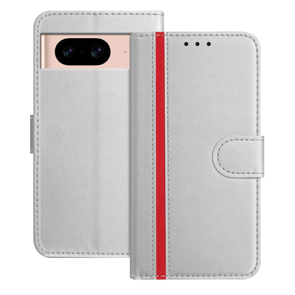 For Google Pixel 8a Phone Cases Wallet Stand Color Splicing Leather Cover with Magnetic Clasp - Silver