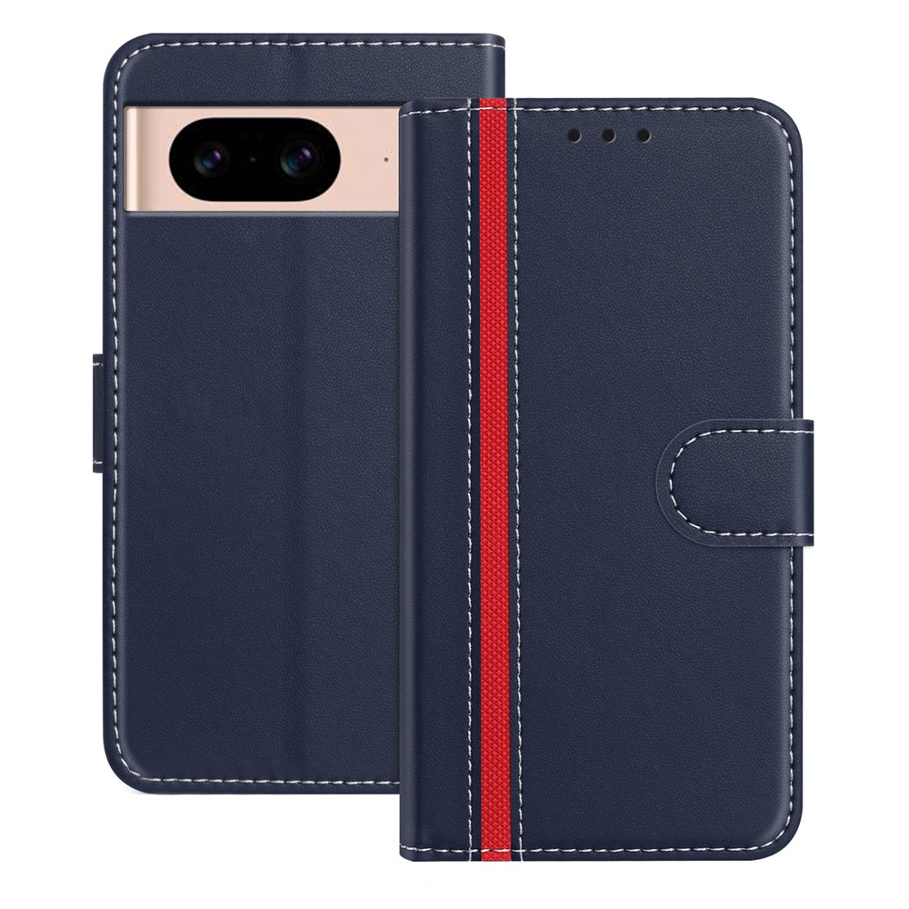 For Google Pixel 8a Phone Cases Wallet Stand Color Splicing Leather Cover with Magnetic Clasp - Blue