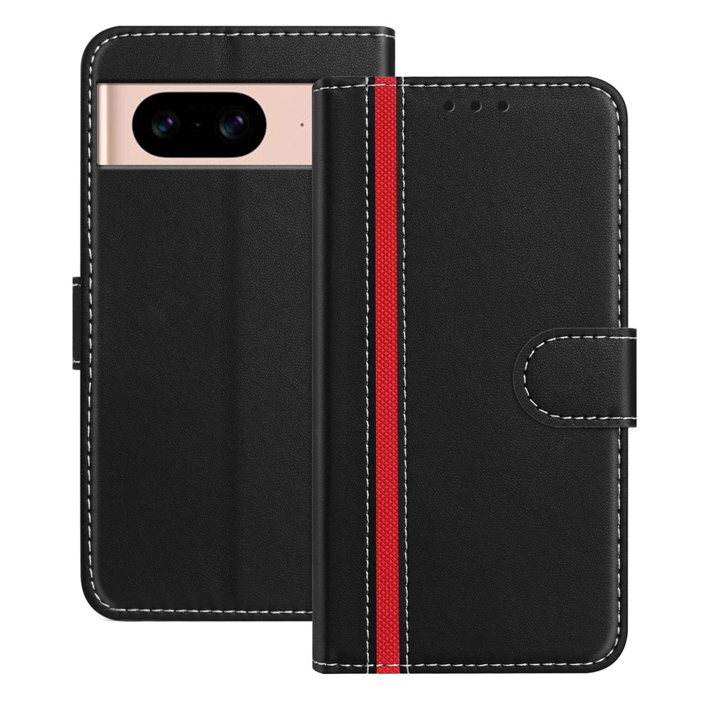 For Google Pixel 8a Phone Cases Wallet Stand Color Splicing Leather Cover with Magnetic Clasp - Black