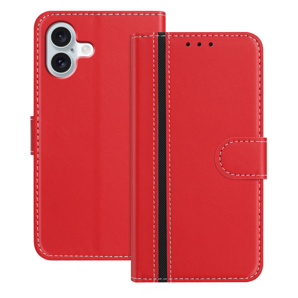 For iPhone 16 Plus Phone Cases Wallet Stand Color Splicing Leather Cover with Magnetic Clasp - Red