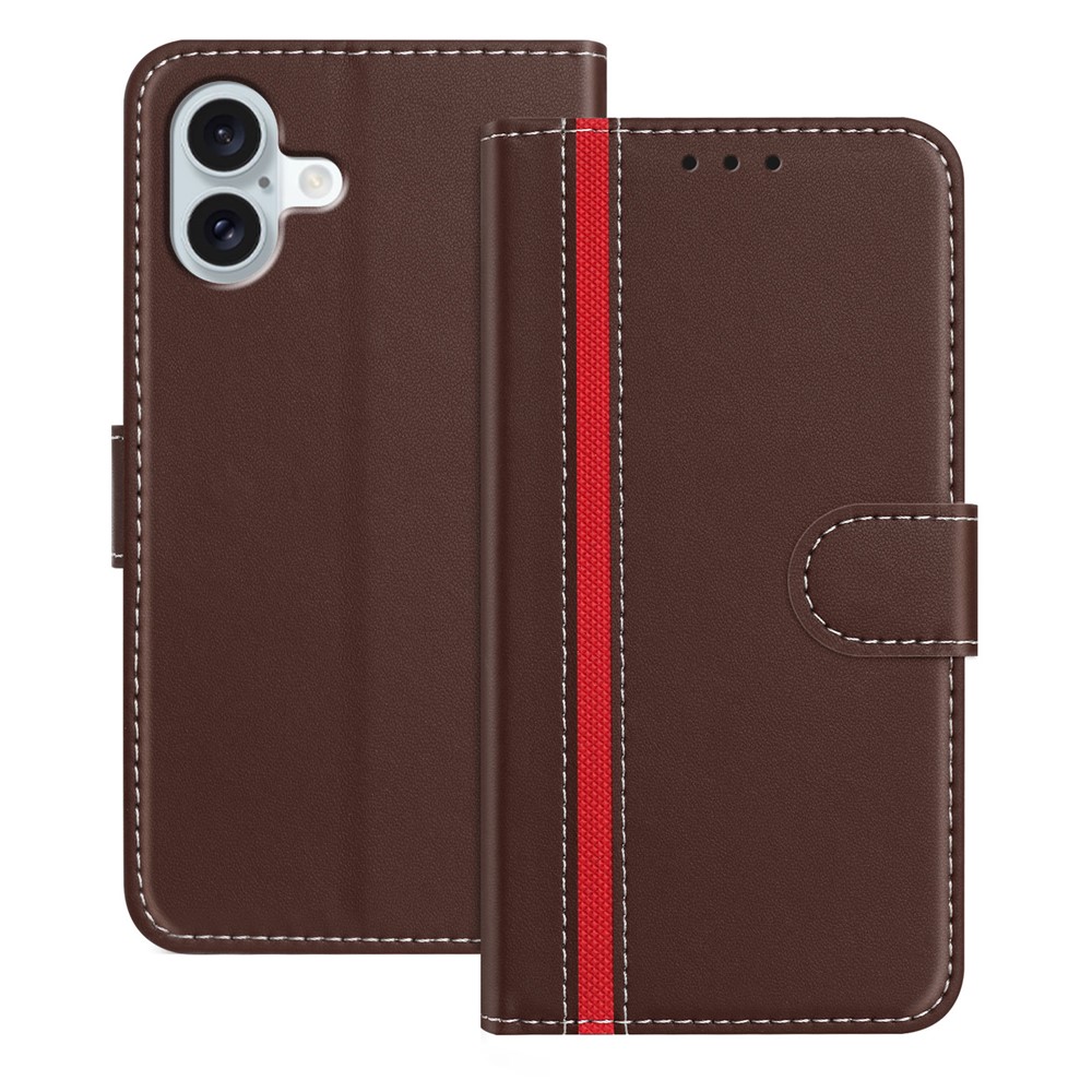 For iPhone 16 Plus Phone Cases Wallet Stand Color Splicing Leather Cover with Magnetic Clasp - Brown