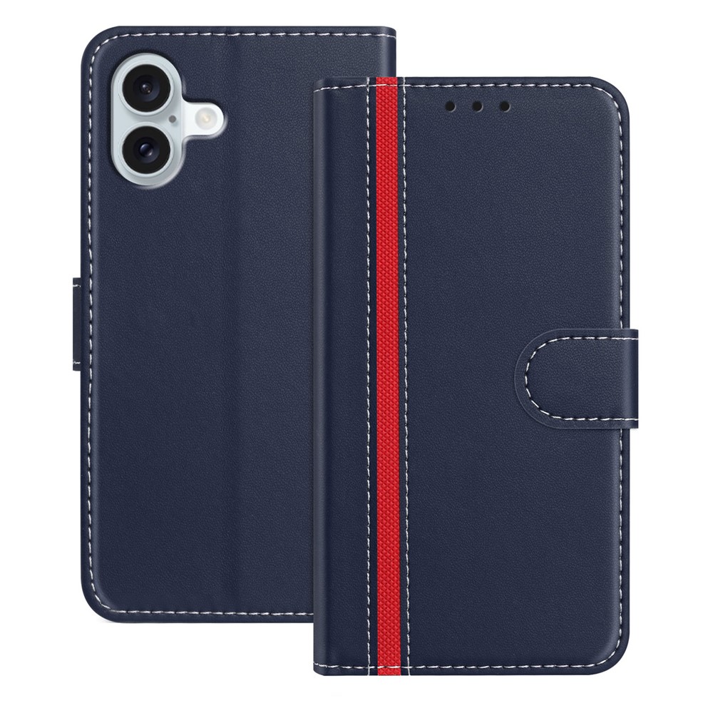 For iPhone 16 Plus Phone Cases Wallet Stand Color Splicing Leather Cover with Magnetic Clasp - Blue