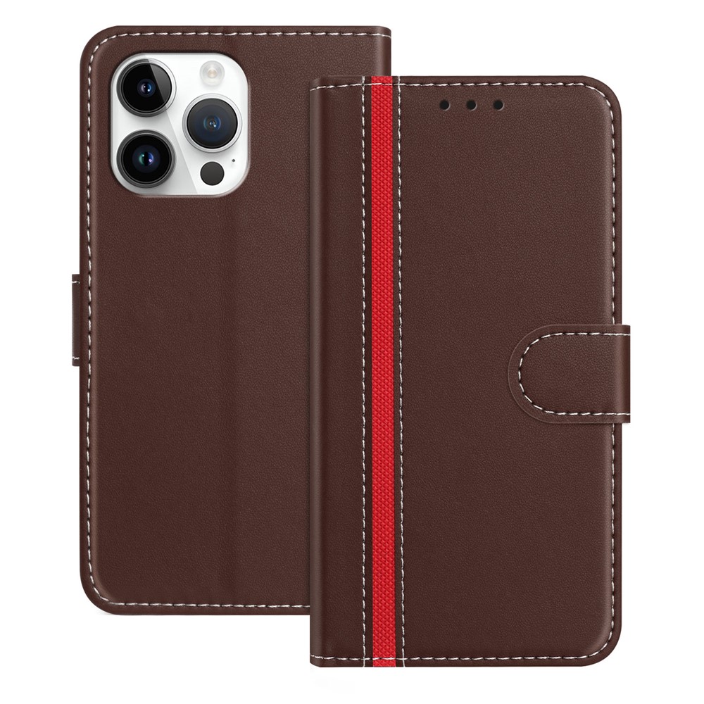 For iPhone 15 Pro Max Phone Cases Wallet Stand Color Splicing Leather Cover with Magnetic Clasp - Brown