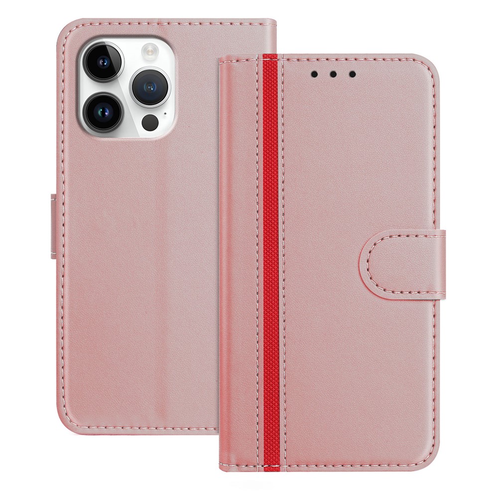 For iPhone 16 Pro Max Phone Cases Wallet Stand Color Splicing Leather Cover with Magnetic Clasp - Rose Gold