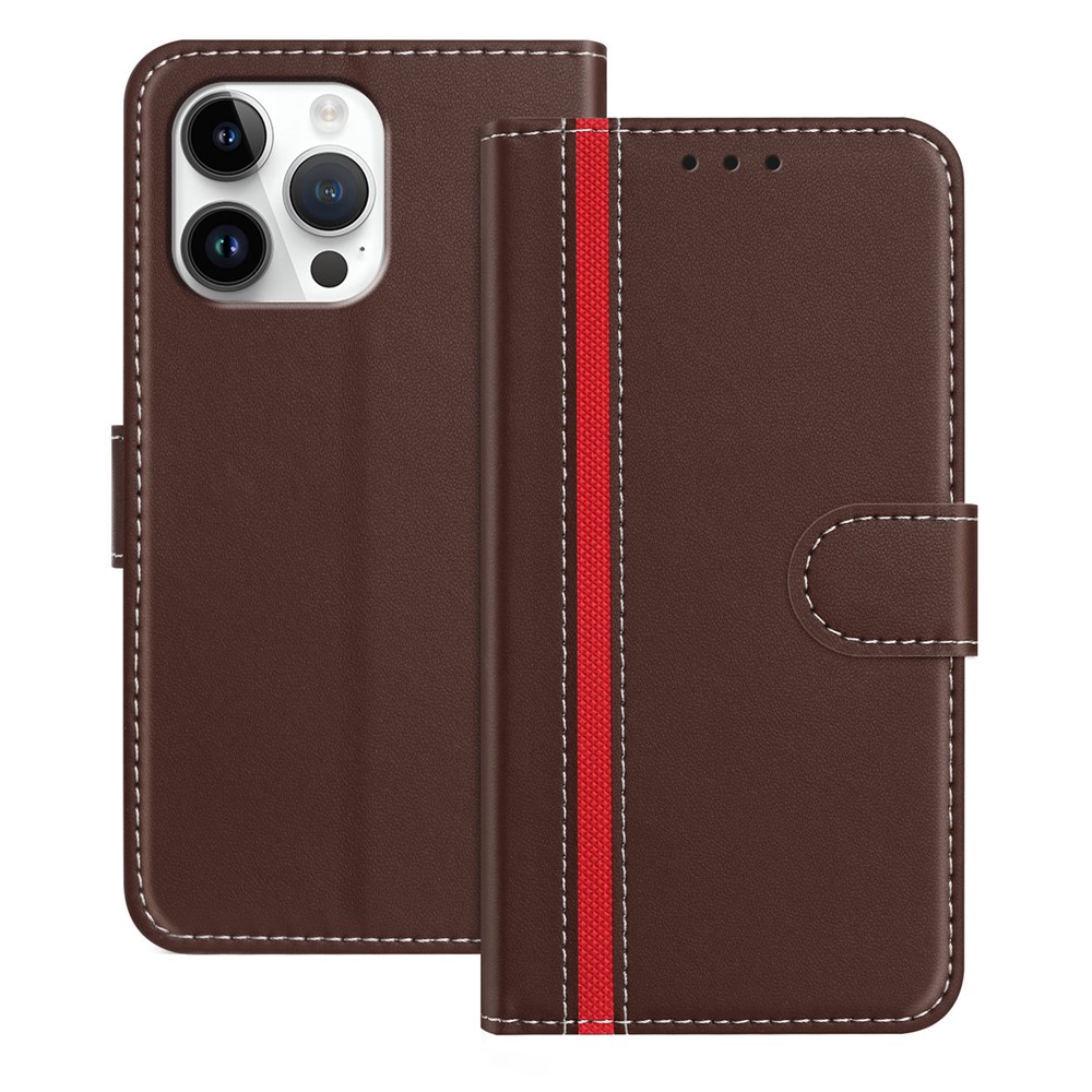 For iPhone 16 Pro Max Phone Cases Wallet Stand Color Splicing Leather Cover with Magnetic Clasp - Brown