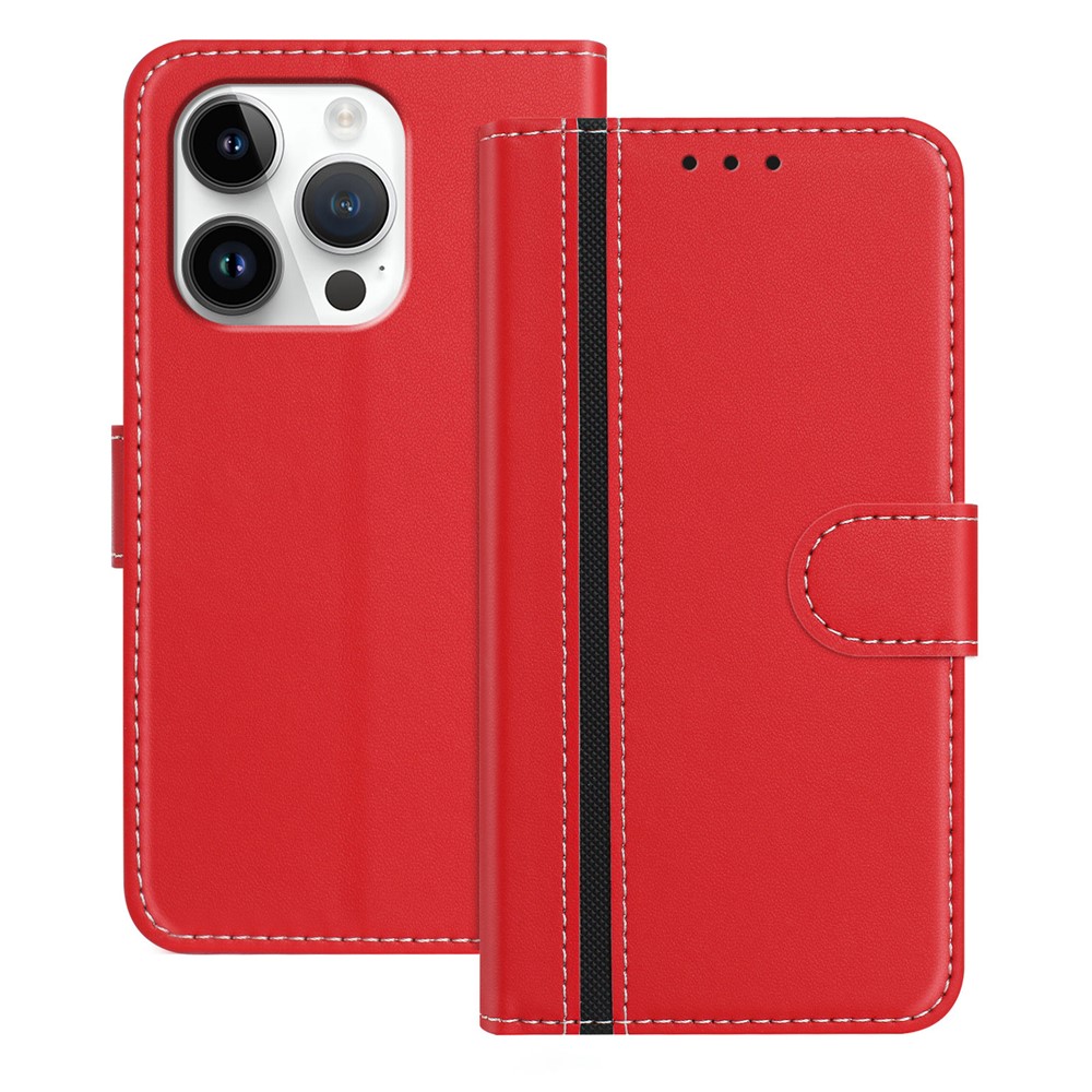 For iPhone 16 Pro Phone Cases Wallet Stand Color Splicing Leather Cover with Magnetic Clasp - Red