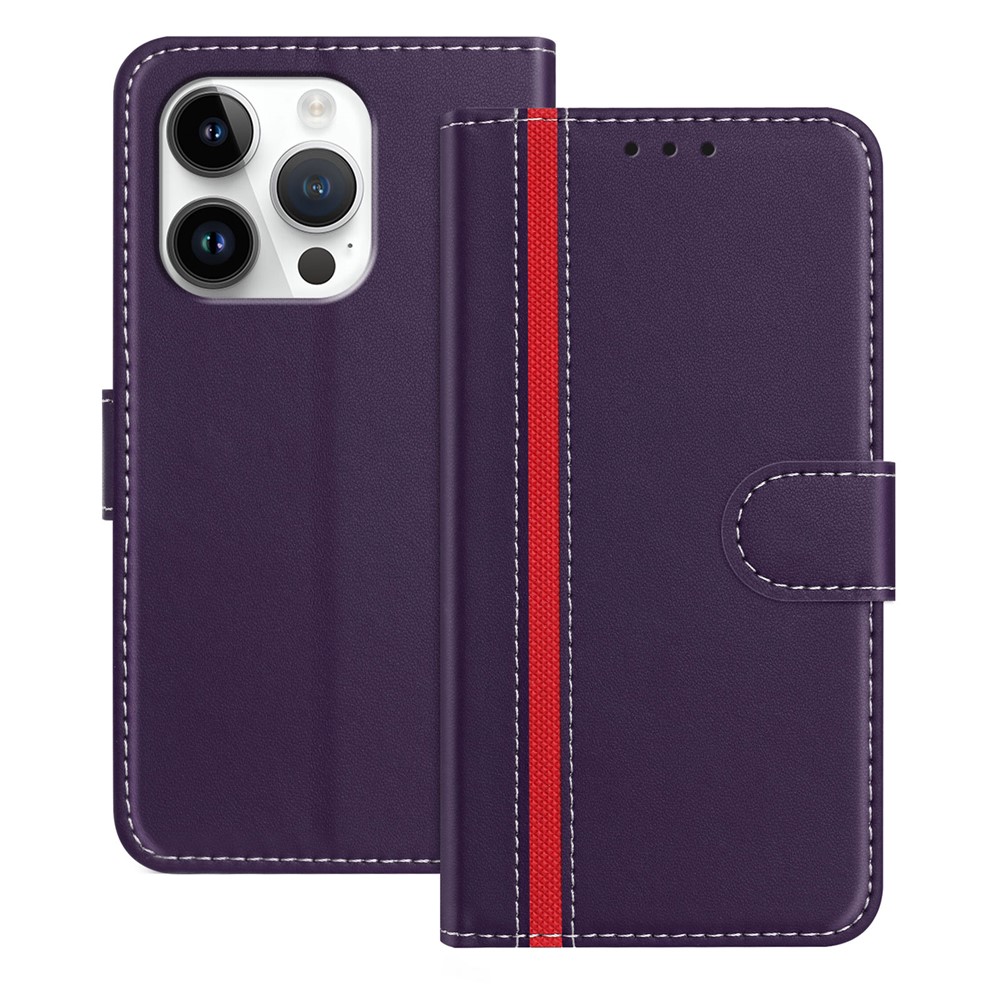 For iPhone 16 Pro Phone Cases Wallet Stand Color Splicing Leather Cover with Magnetic Clasp - Purple