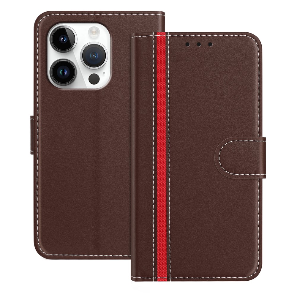 For iPhone 16 Pro Phone Cases Wallet Stand Color Splicing Leather Cover with Magnetic Clasp - Brown