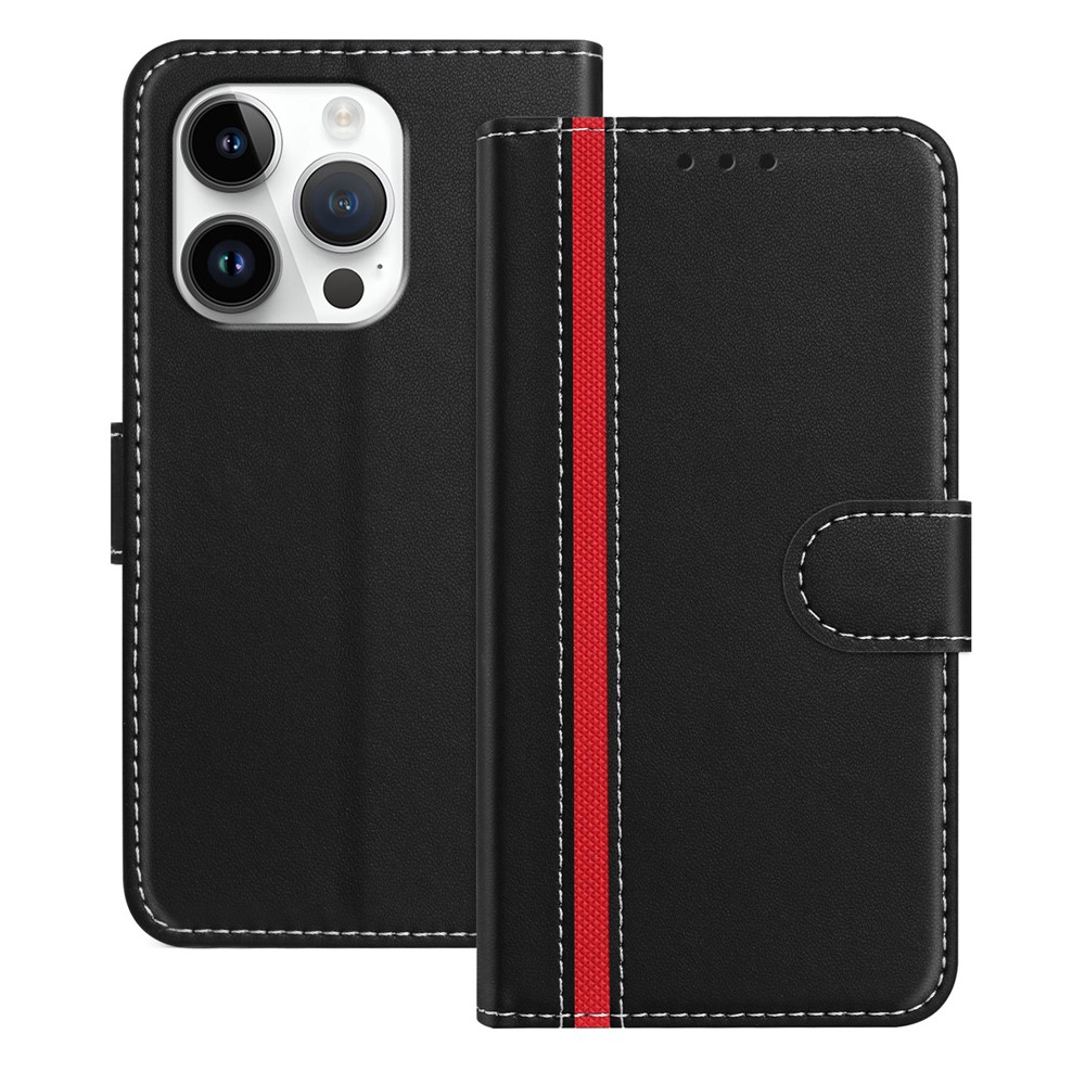 For iPhone 16 Pro Phone Cases Wallet Stand Color Splicing Leather Cover with Magnetic Clasp - Black