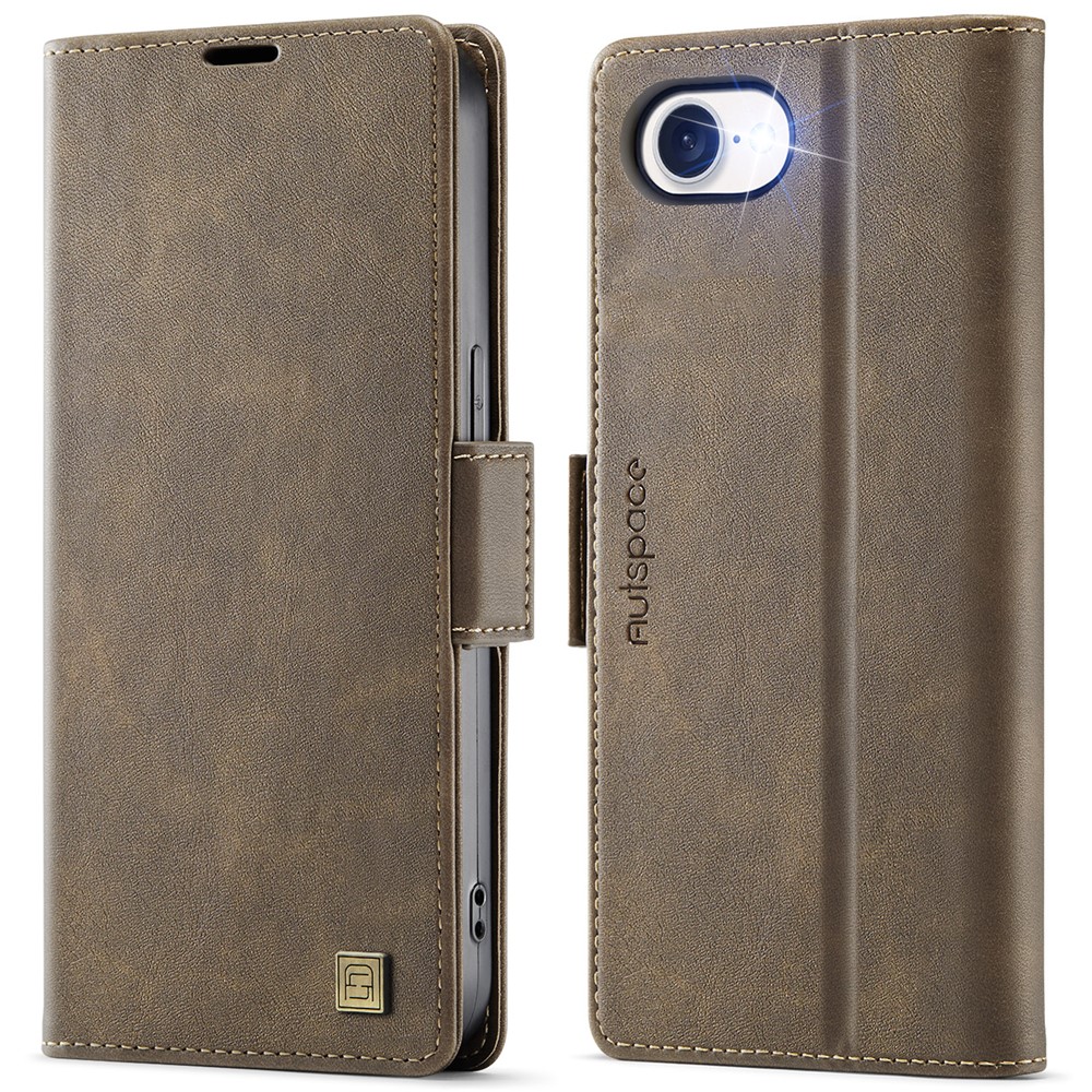 For iPhone 16e Case AUTSPACE A11 RFID Blocking Retro Leather Cell Phone Wallet Cover - Brown