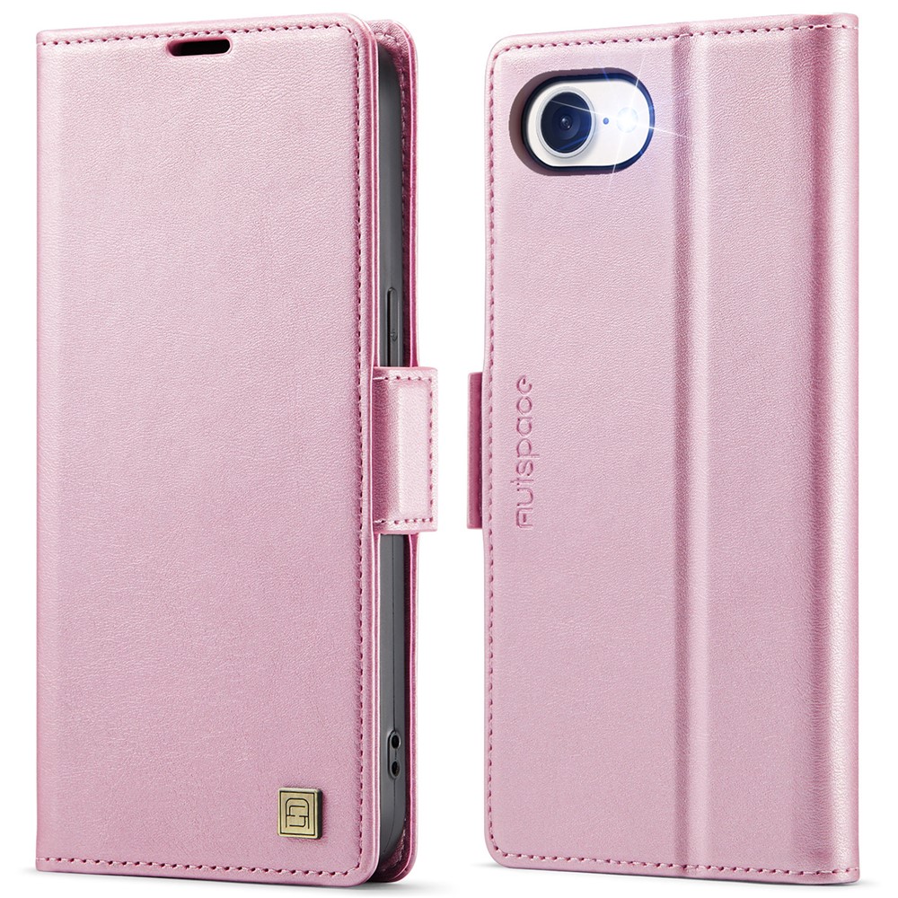 For iPhone 16e Case AUTSPACE A11 RFID Blocking Retro Leather Cell Phone Wallet Cover - Pink