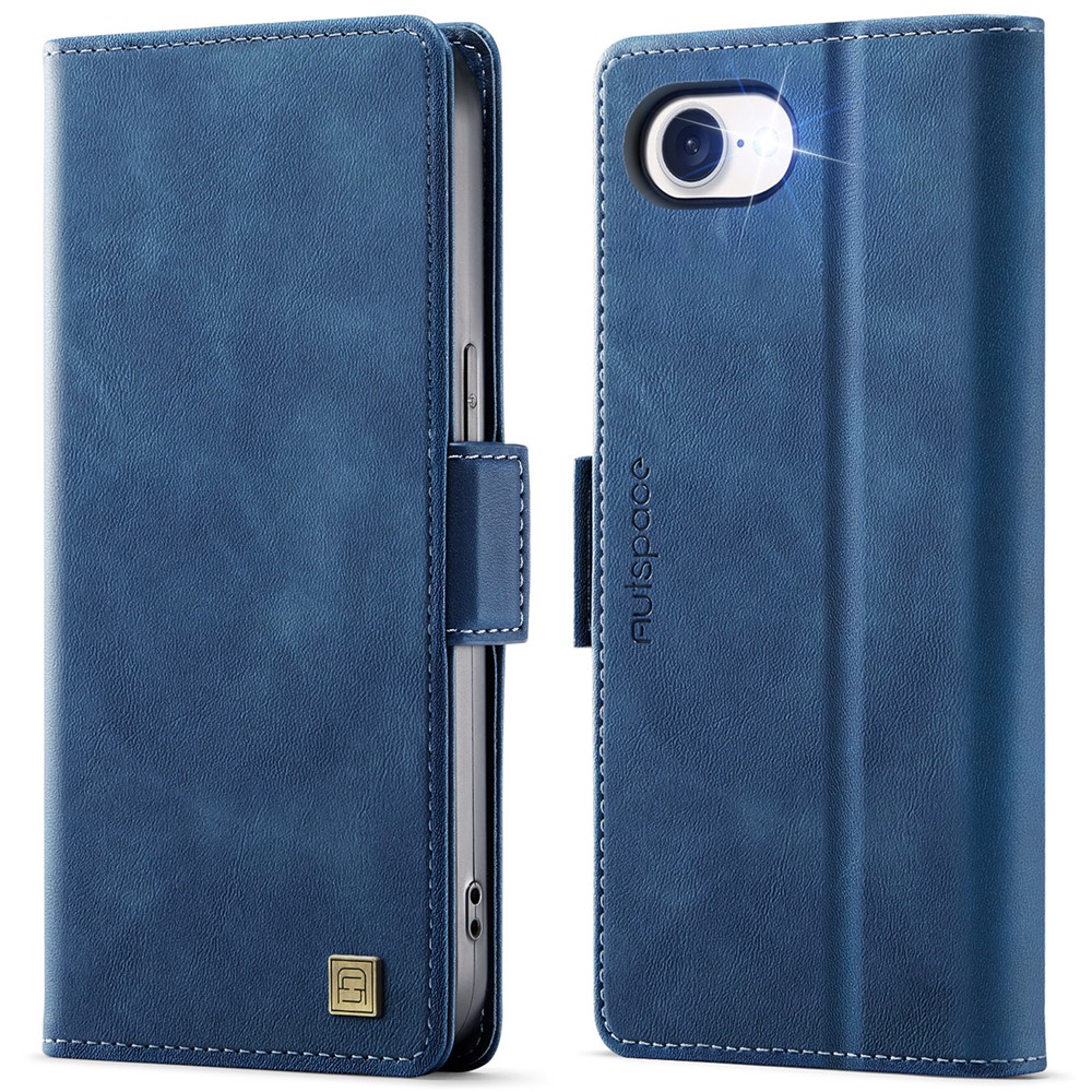 For iPhone 16e Case AUTSPACE A11 RFID Blocking Retro Leather Cell Phone Wallet Cover - Blue