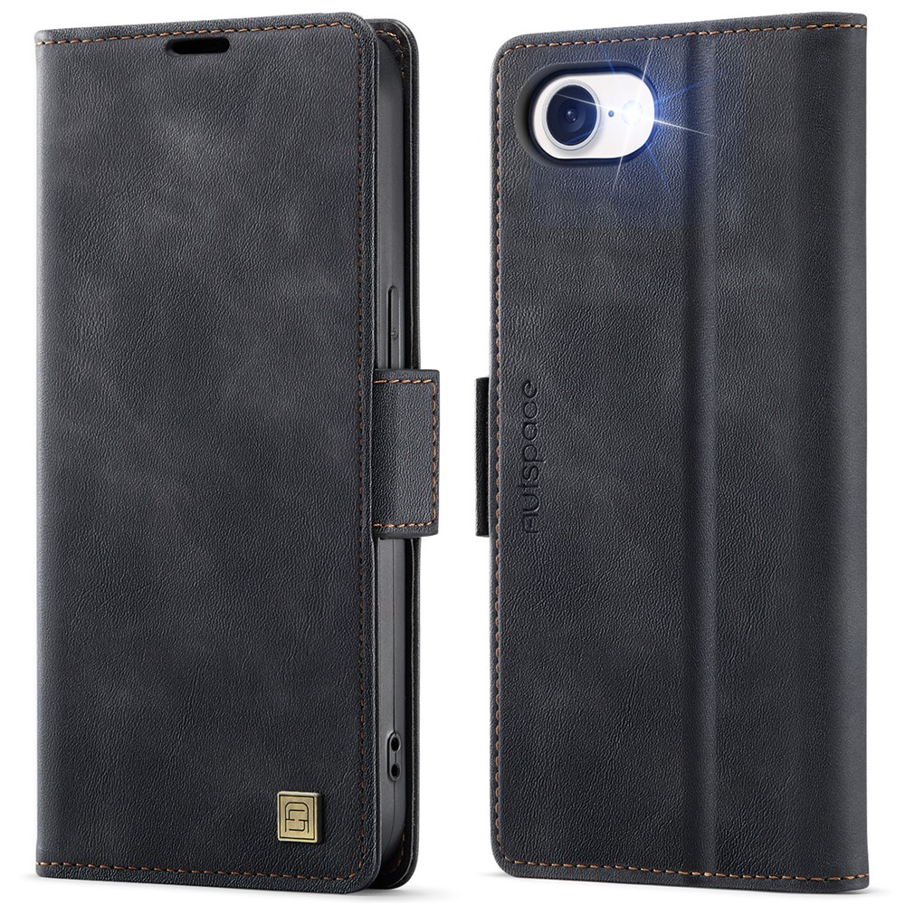 For iPhone 16e Case AUTSPACE A11 RFID Blocking Retro Leather Cell Phone Wallet Cover - Black