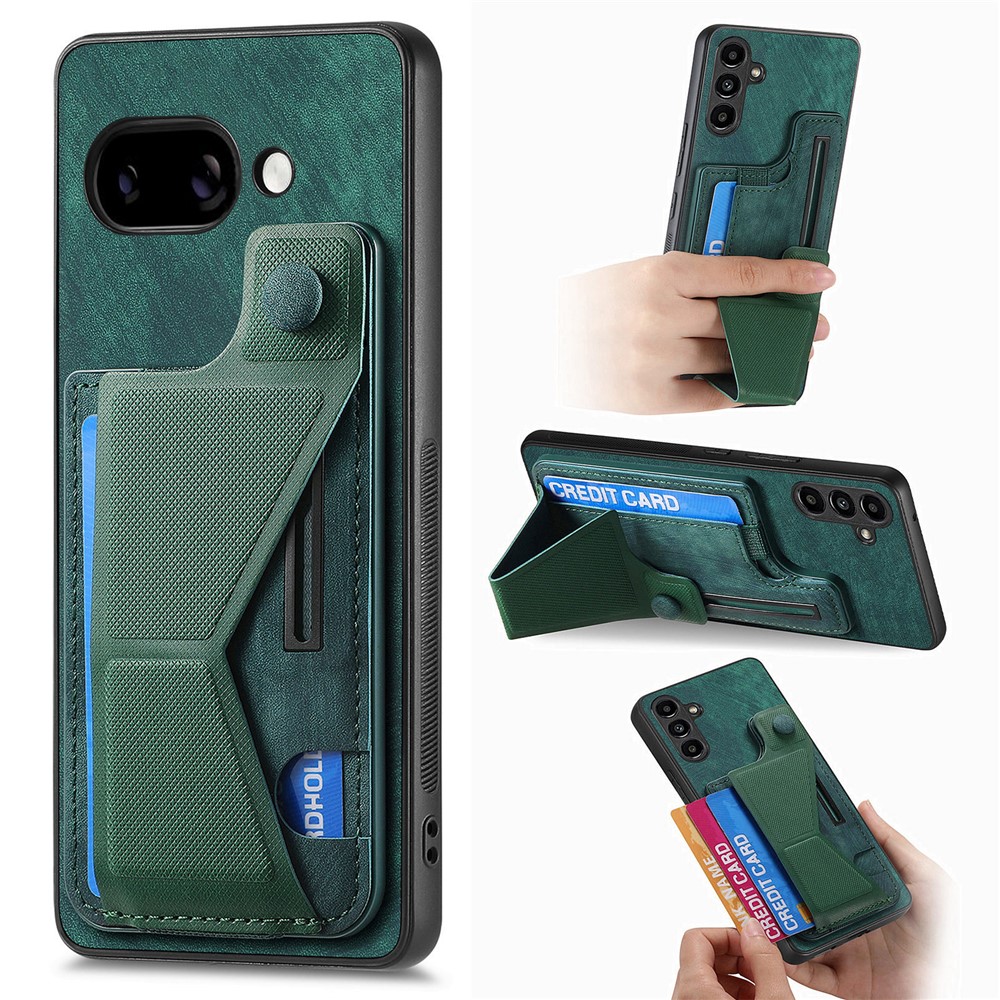 For Google Pixel 9a Case with Card Slot Kickstand Retro Leather Back Cover - Green