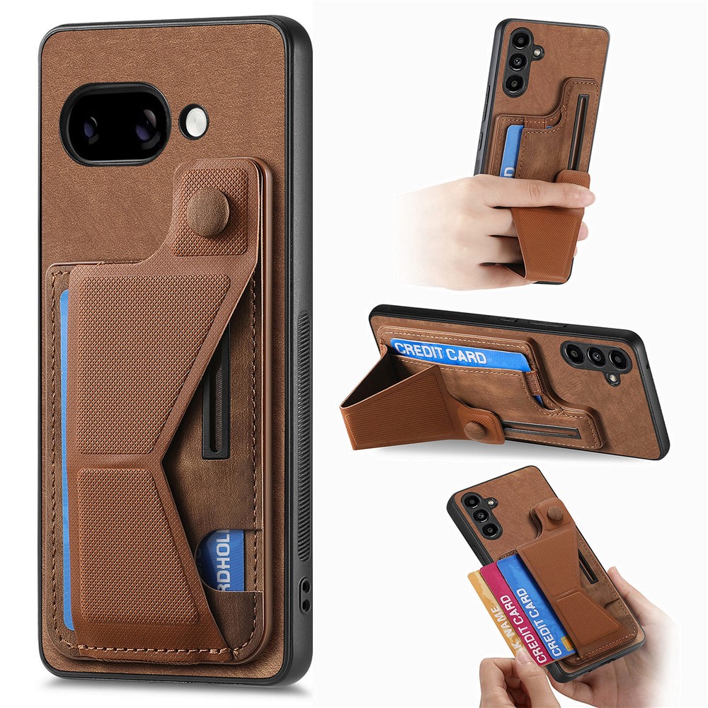 For Google Pixel 9a Case with Card Slot Kickstand Retro Leather Back Cover - Brown