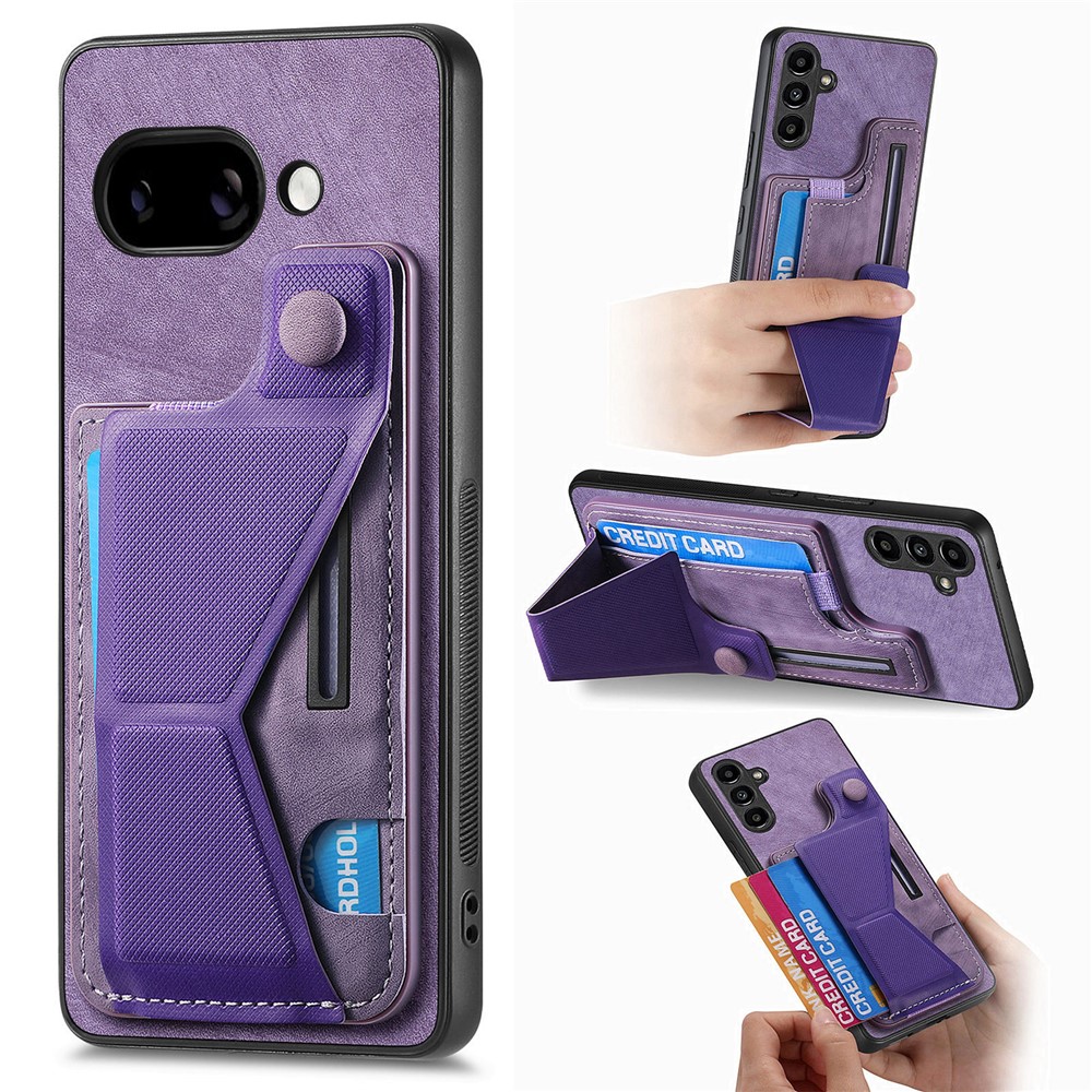 For Google Pixel 9a Case with Card Slot Kickstand Retro Leather Back Cover - Purple
