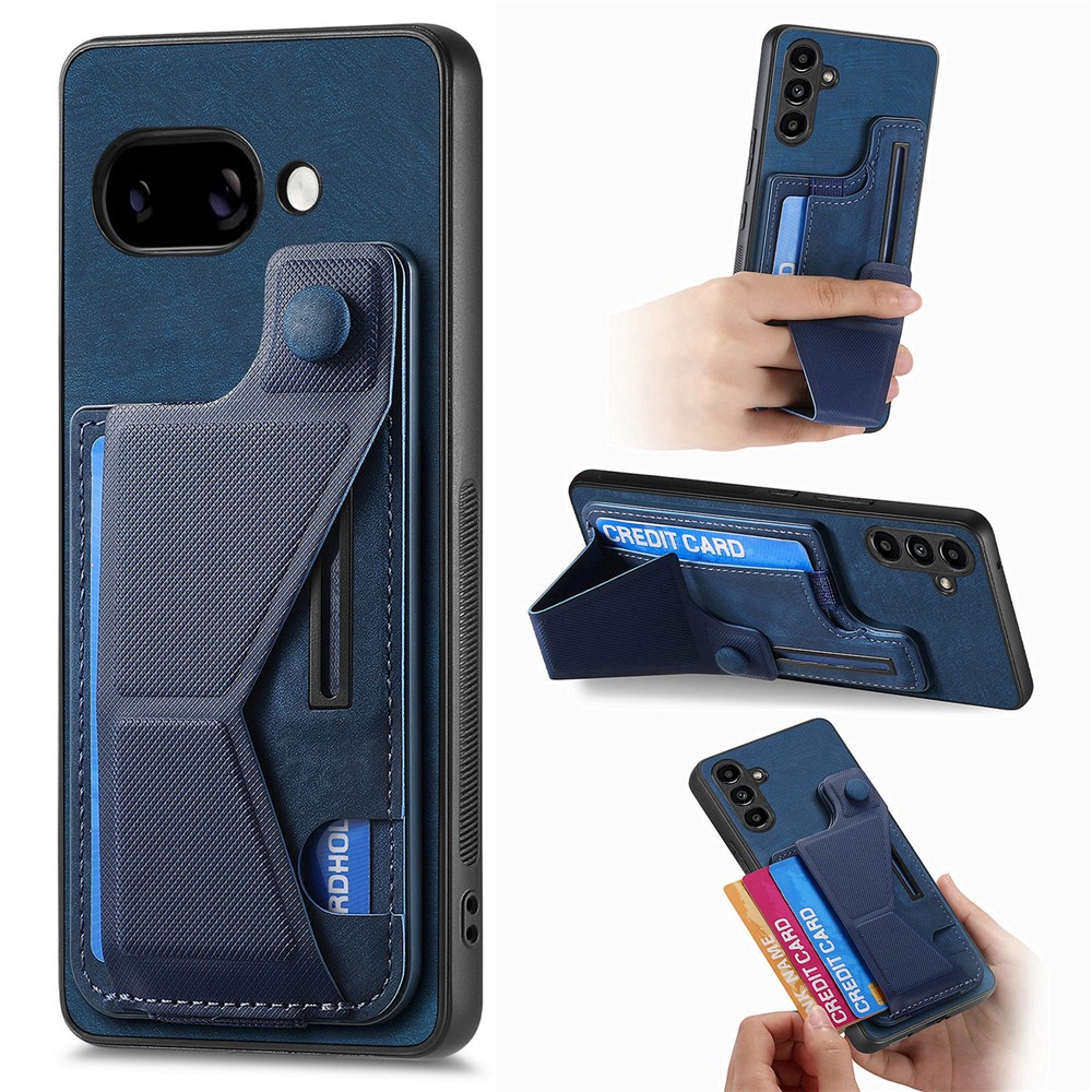 For Google Pixel 9a Case with Card Slot Kickstand Retro Leather Back Cover - Blue
