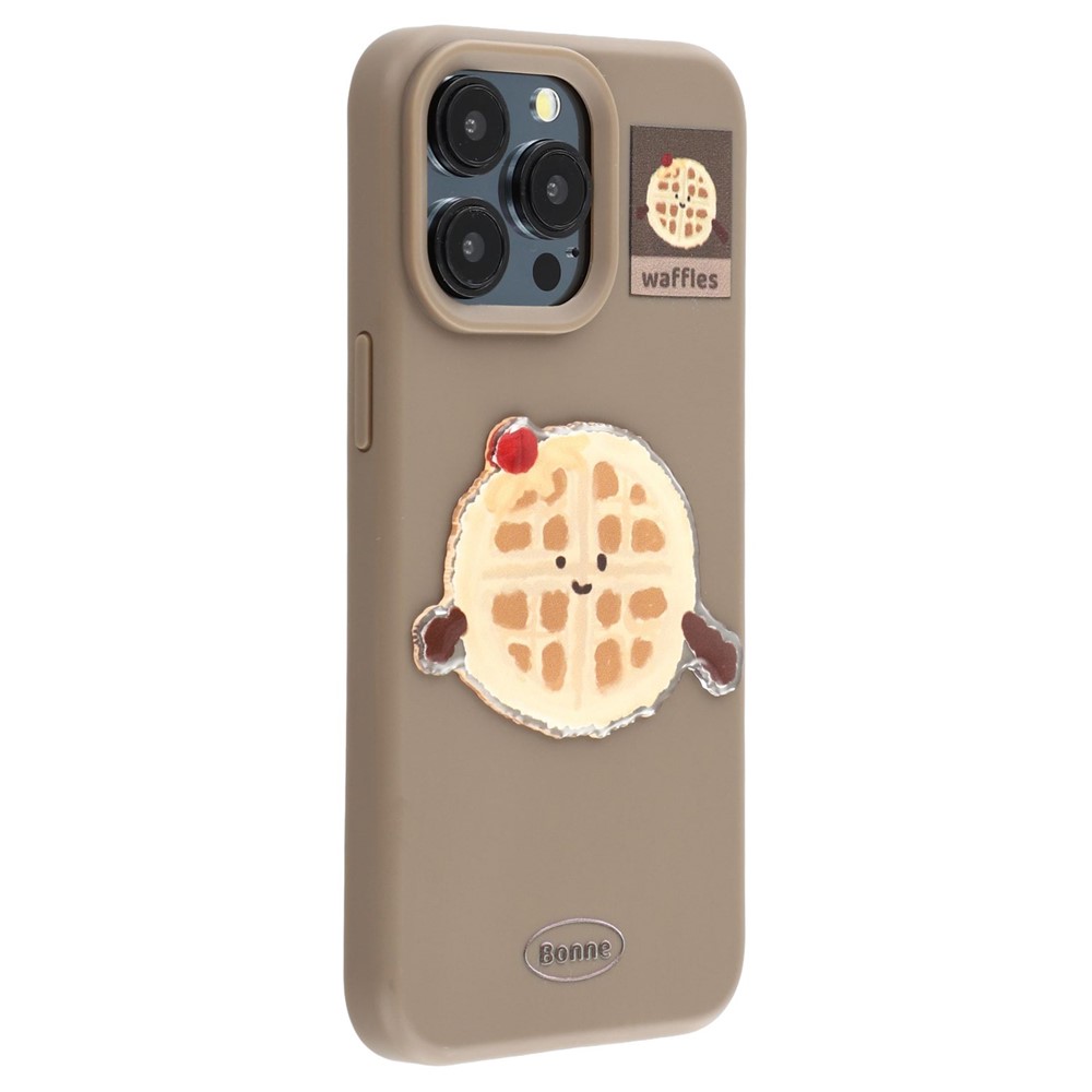For iPhone 15 Pro Case Pattern Printed 2.0mm TPU Phone Cover with 3D Accessories Decor - Brown + Pizza