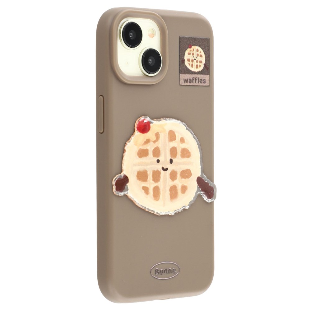 For iPhone 15 Case Pattern Printed 2.0mm TPU Phone Cover with 3D Accessories Decor - Brown + Pizza