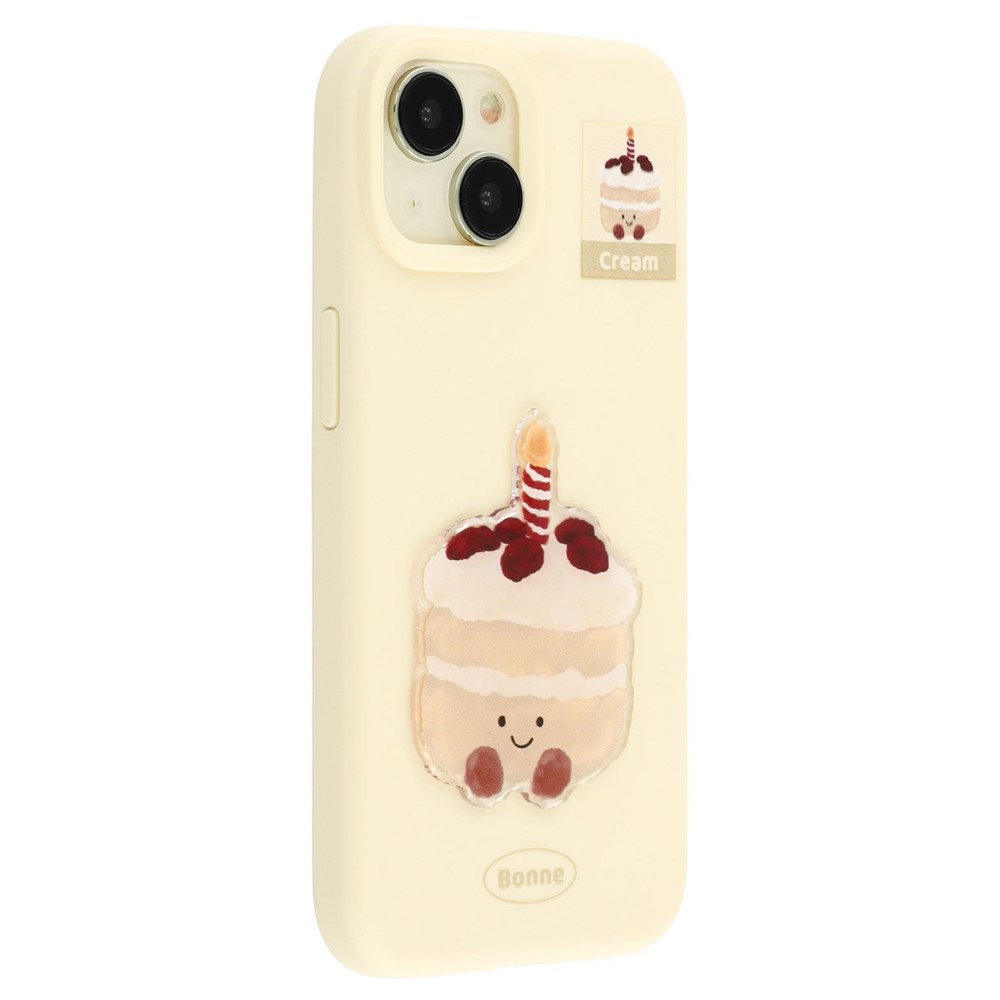 For iPhone 13 Case Pattern Printed 2.0mm TPU Phone Cover with 3D Accessories Decor - Yellow + Cake