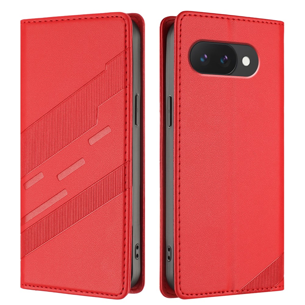 For Google Pixel 9a Phone Cases Punk Style Imprinted Wallet Stand Leather Cover - Red