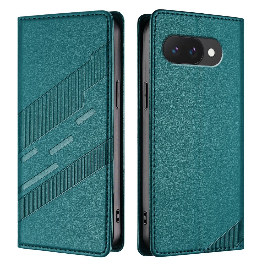 For Google Pixel 9a Phone Cases Punk Style Imprinted Wallet Stand Leather Cover - Dark Green