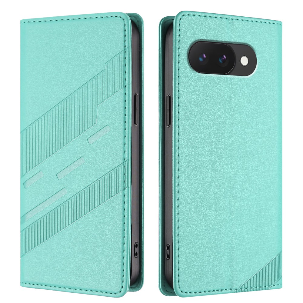 For Google Pixel 9a Phone Cases Punk Style Imprinted Wallet Stand Leather Cover - Mint Green