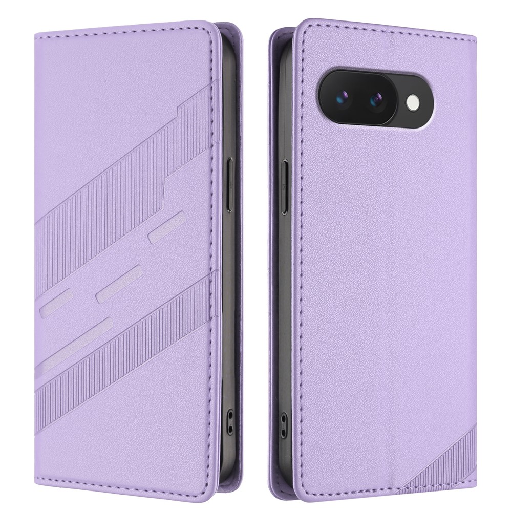 For Google Pixel 9a Phone Cases Punk Style Imprinted Wallet Stand Leather Cover - Light Purple