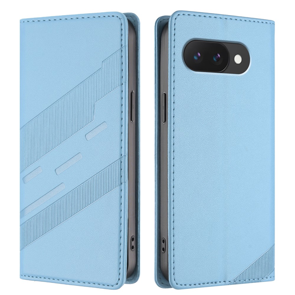 For Google Pixel 9a Phone Cases Punk Style Imprinted Wallet Stand Leather Cover - Baby Blue