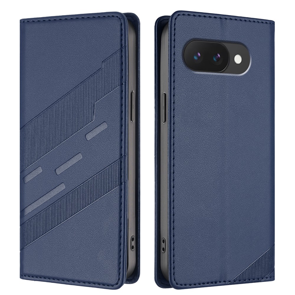 For Google Pixel 9a Phone Cases Punk Style Imprinted Wallet Stand Leather Cover - Dark Blue