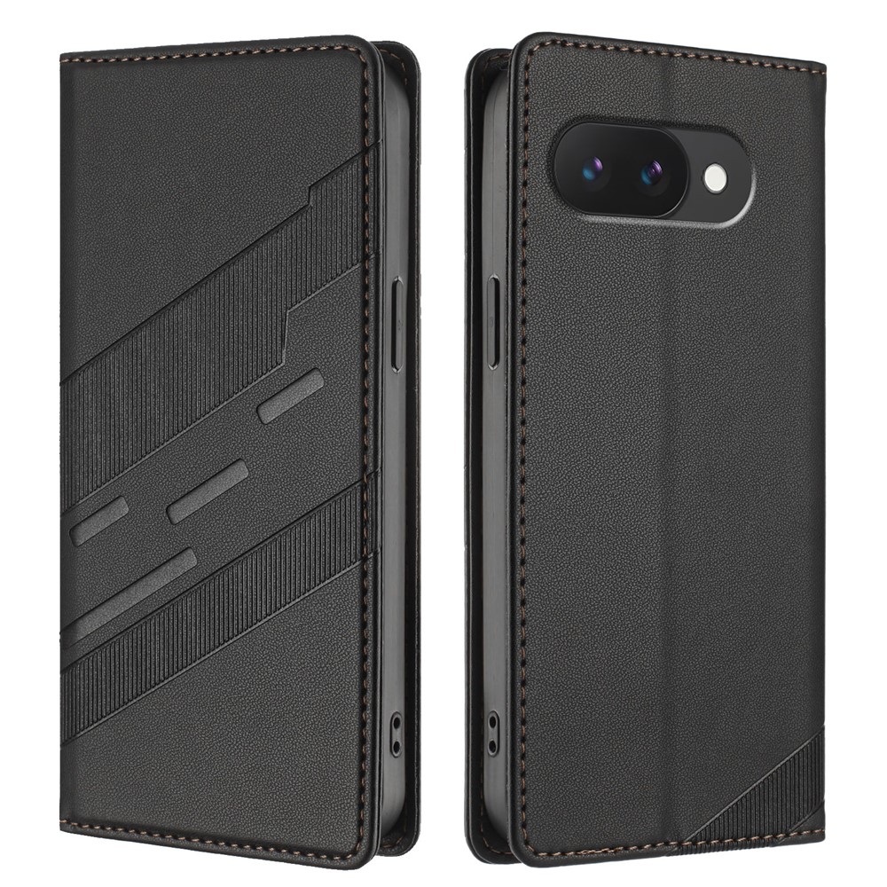 For Google Pixel 9a Phone Cases Punk Style Imprinted Wallet Stand Leather Cover - Black