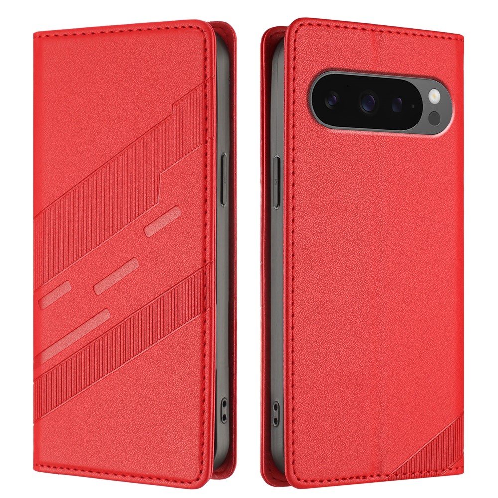 For Google Pixel 10 Pro XL Phone Cases Punk Style Imprinted Wallet Stand Leather Cover - Red