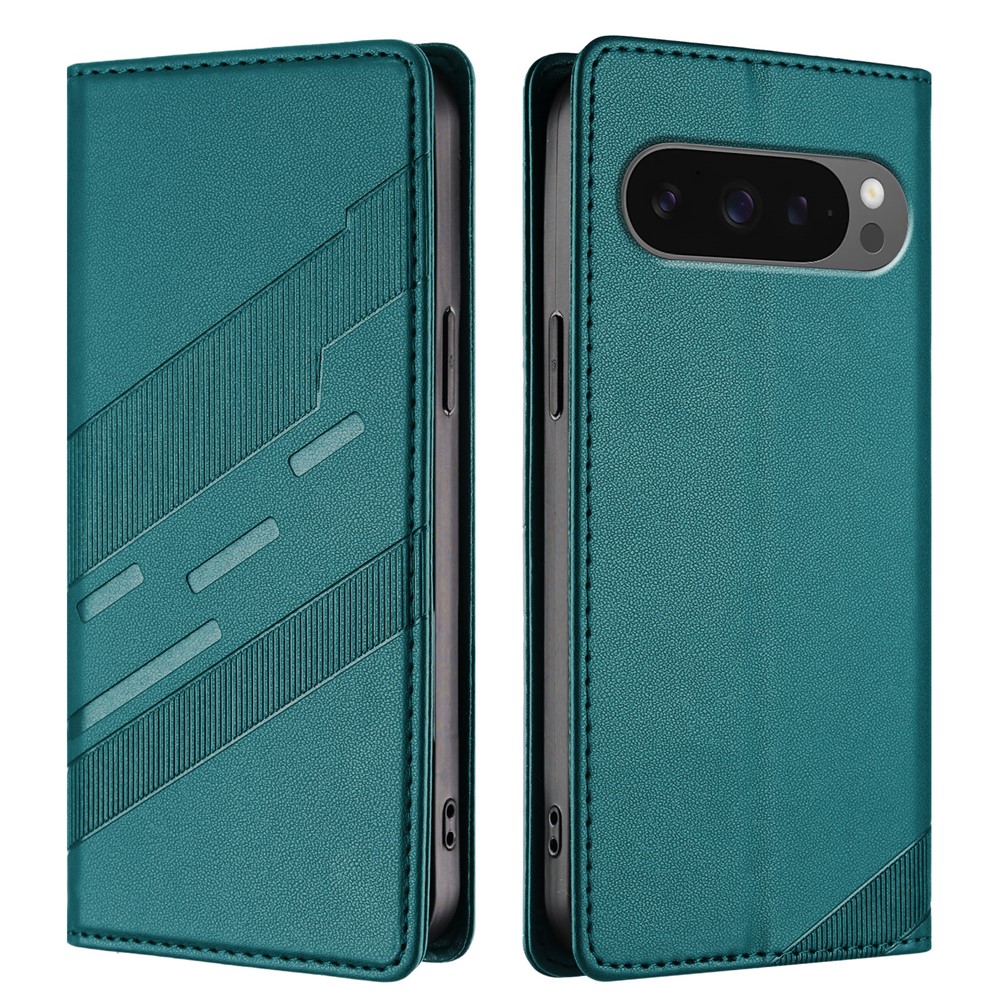 For Google Pixel 10 Pro XL Phone Cases Punk Style Imprinted Wallet Stand Leather Cover - Dark Green