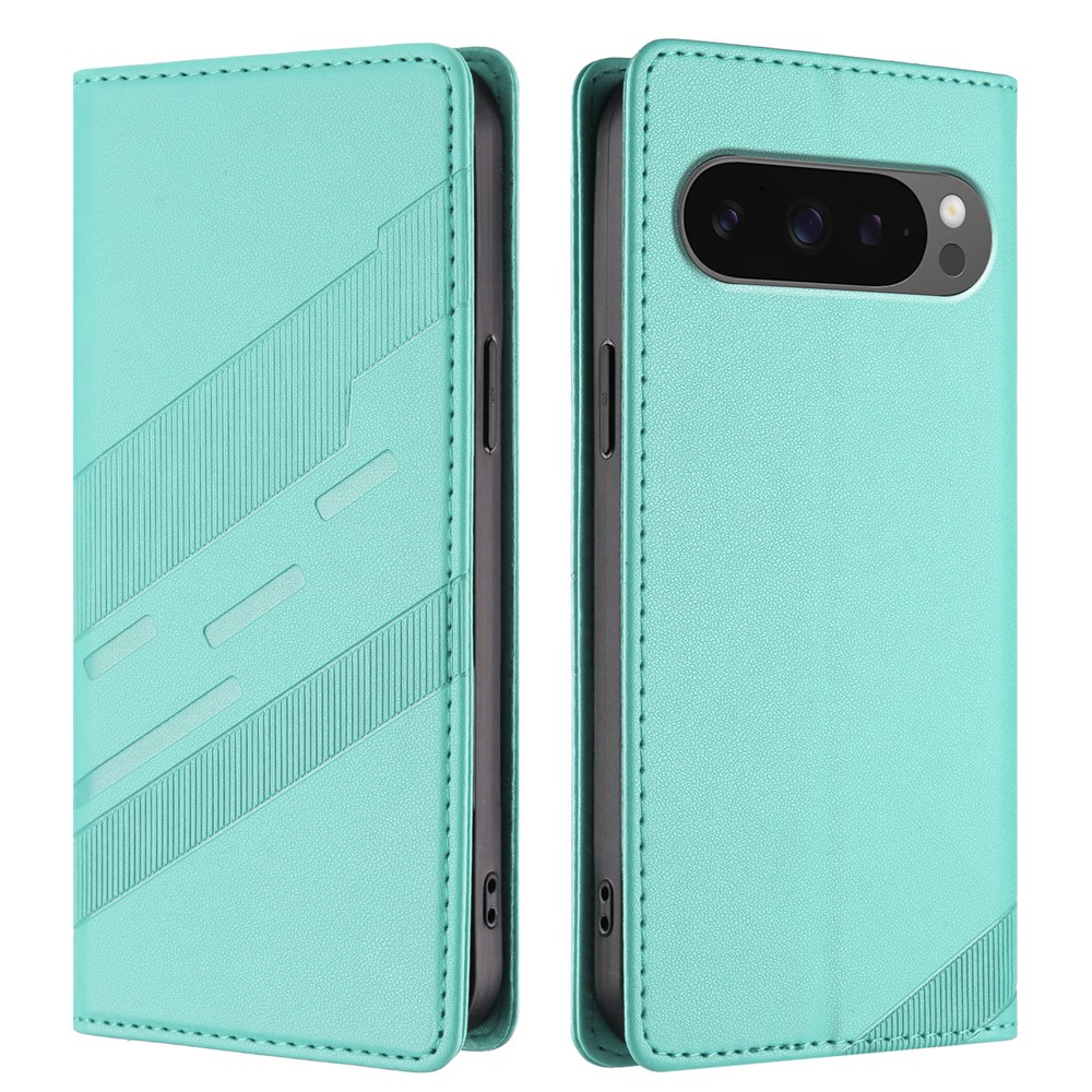 For Google Pixel 10 Pro XL Phone Cases Punk Style Imprinted Wallet Stand Leather Cover - Mint Green