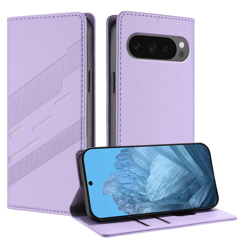 For Google Pixel 10 Pro XL Phone Cases Punk Style Imprinted Wallet Stand Leather Cover - Light Purple