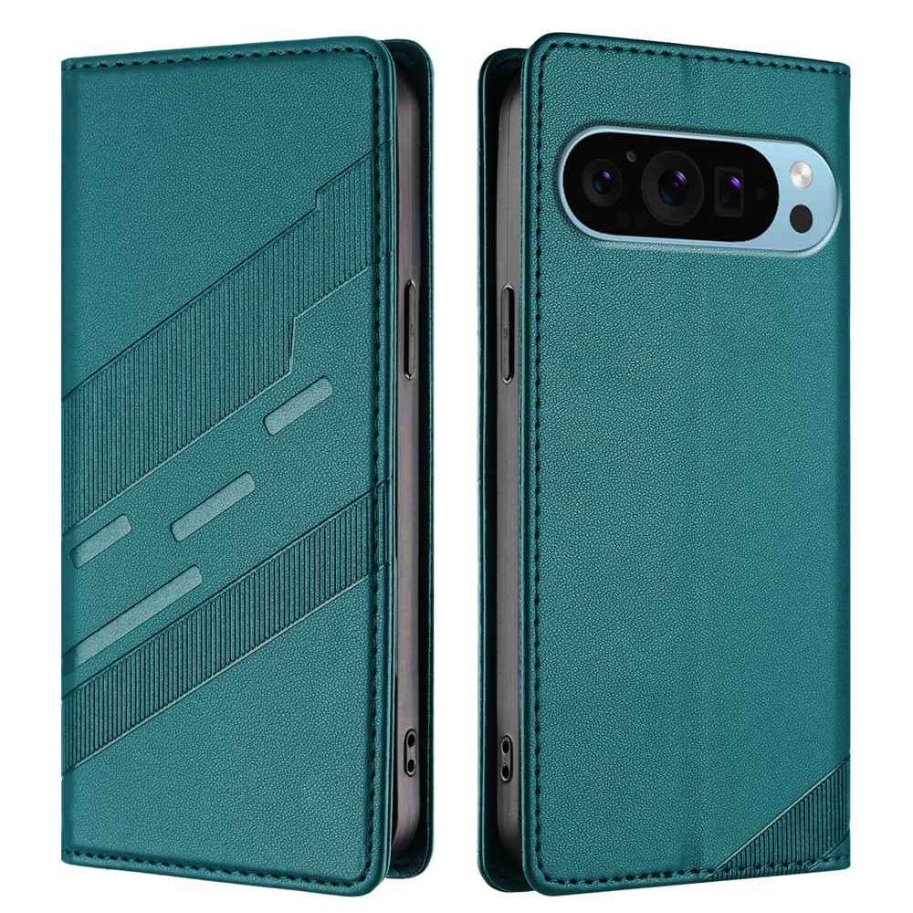 For Google Pixel 9 Phone Cases Punk Style Imprinted Wallet Stand Leather Cover - Bottle Green
