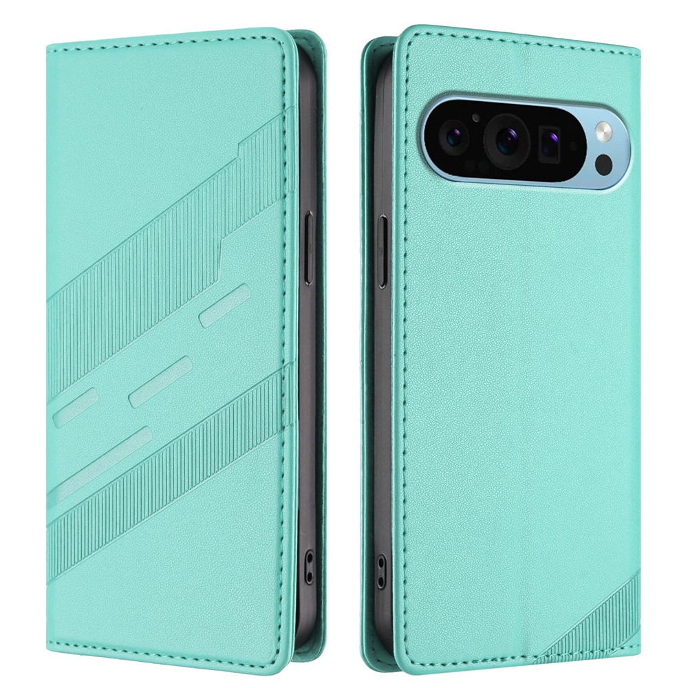 For Google Pixel 9 Phone Cases Punk Style Imprinted Wallet Stand Leather Cover - Mint Green