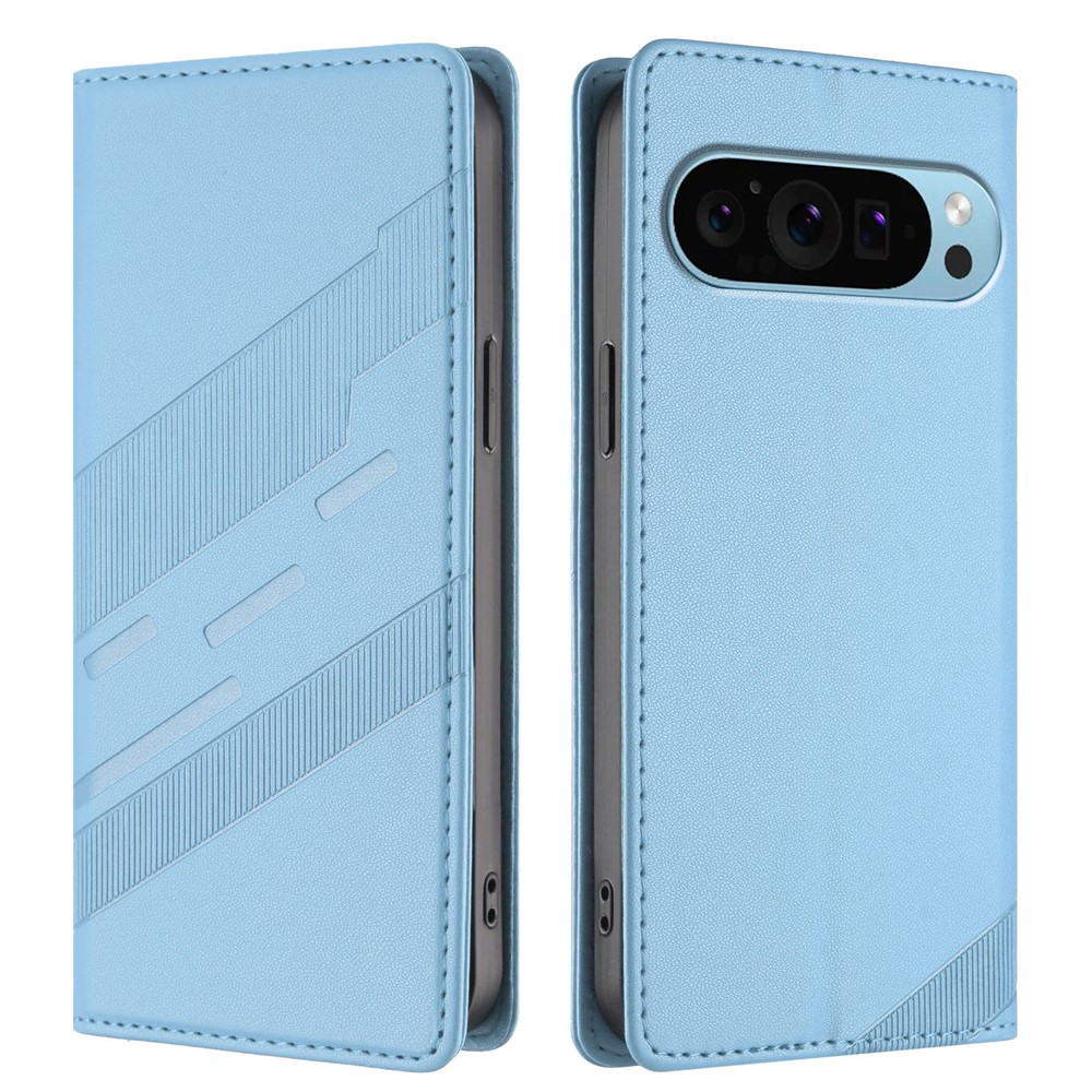 For Google Pixel 9 Phone Cases Punk Style Imprinted Wallet Stand Leather Cover - Baby Blue