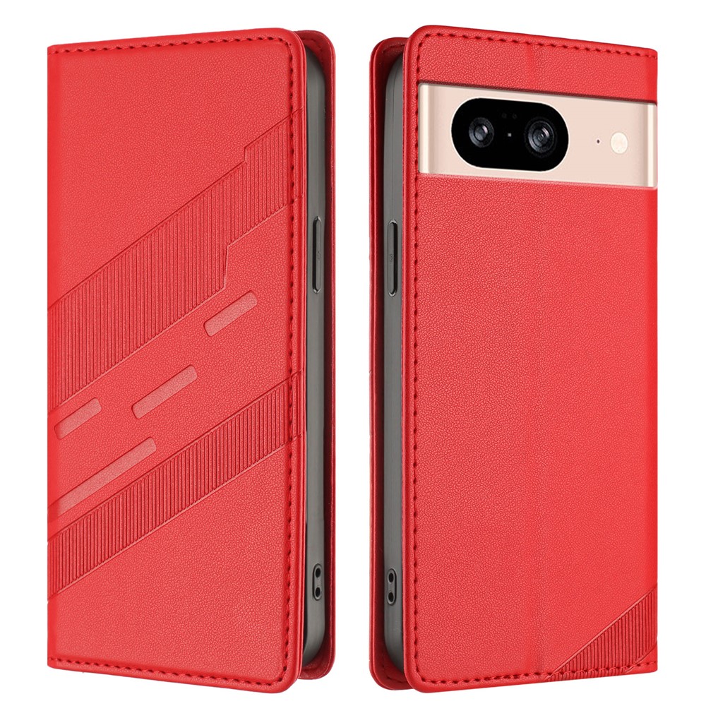 For Google Pixel 8 Phone Cases Punk Style Imprinted Wallet Stand Leather Cover - Red