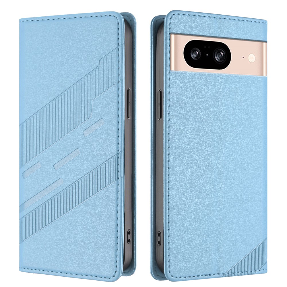 For Google Pixel 8 Phone Cases Punk Style Imprinted Wallet Stand Leather Cover - Baby Blue