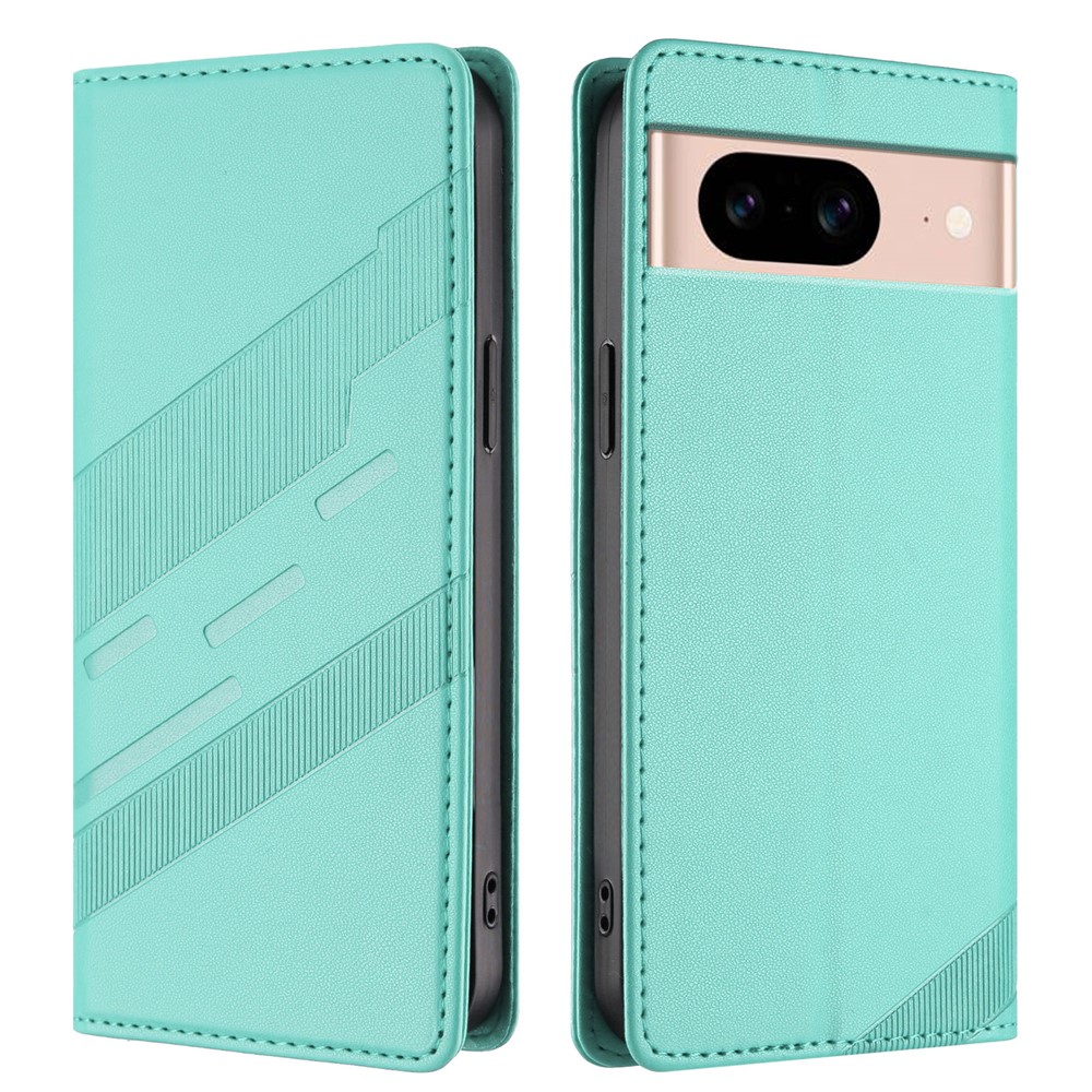 For Google Pixel 8a Phone Cases Punk Style Imprinted Wallet Stand Leather Cover - Mint Green