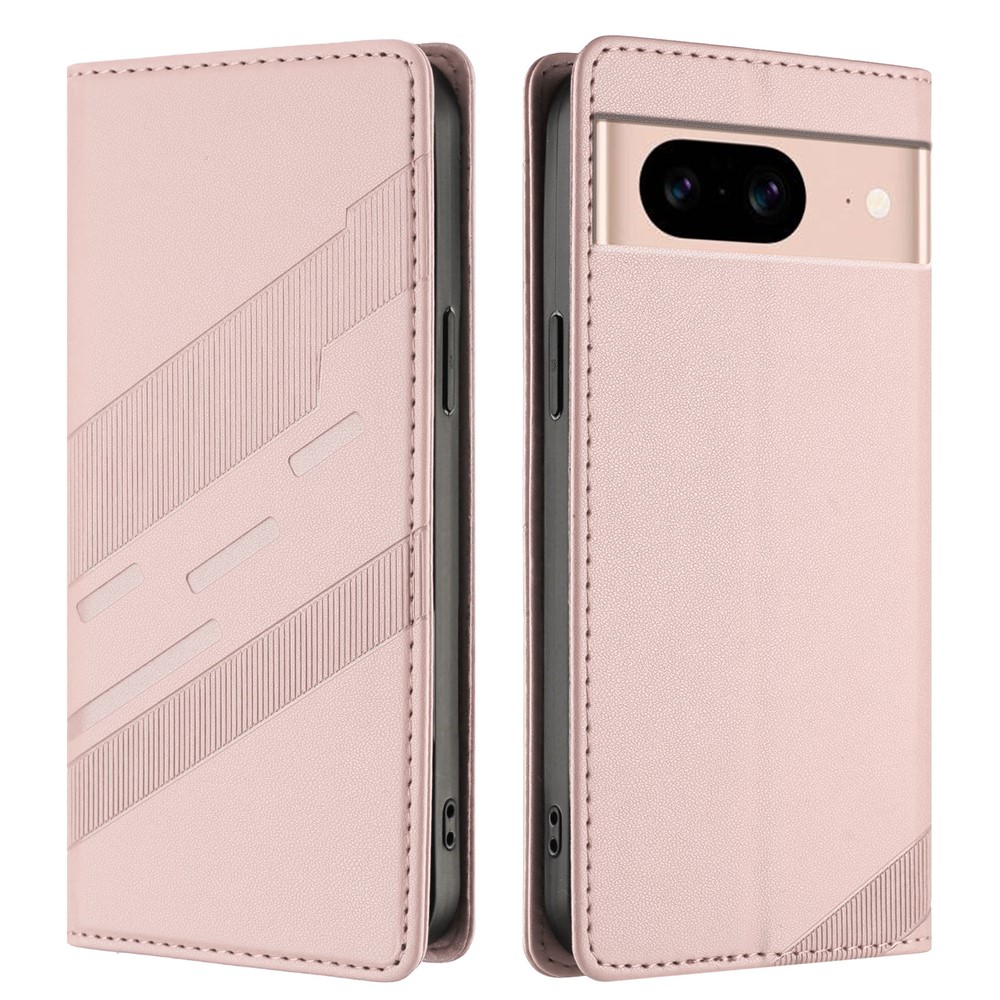 For Google Pixel 8a Phone Cases Punk Style Imprinted Wallet Stand Leather Cover - Pink