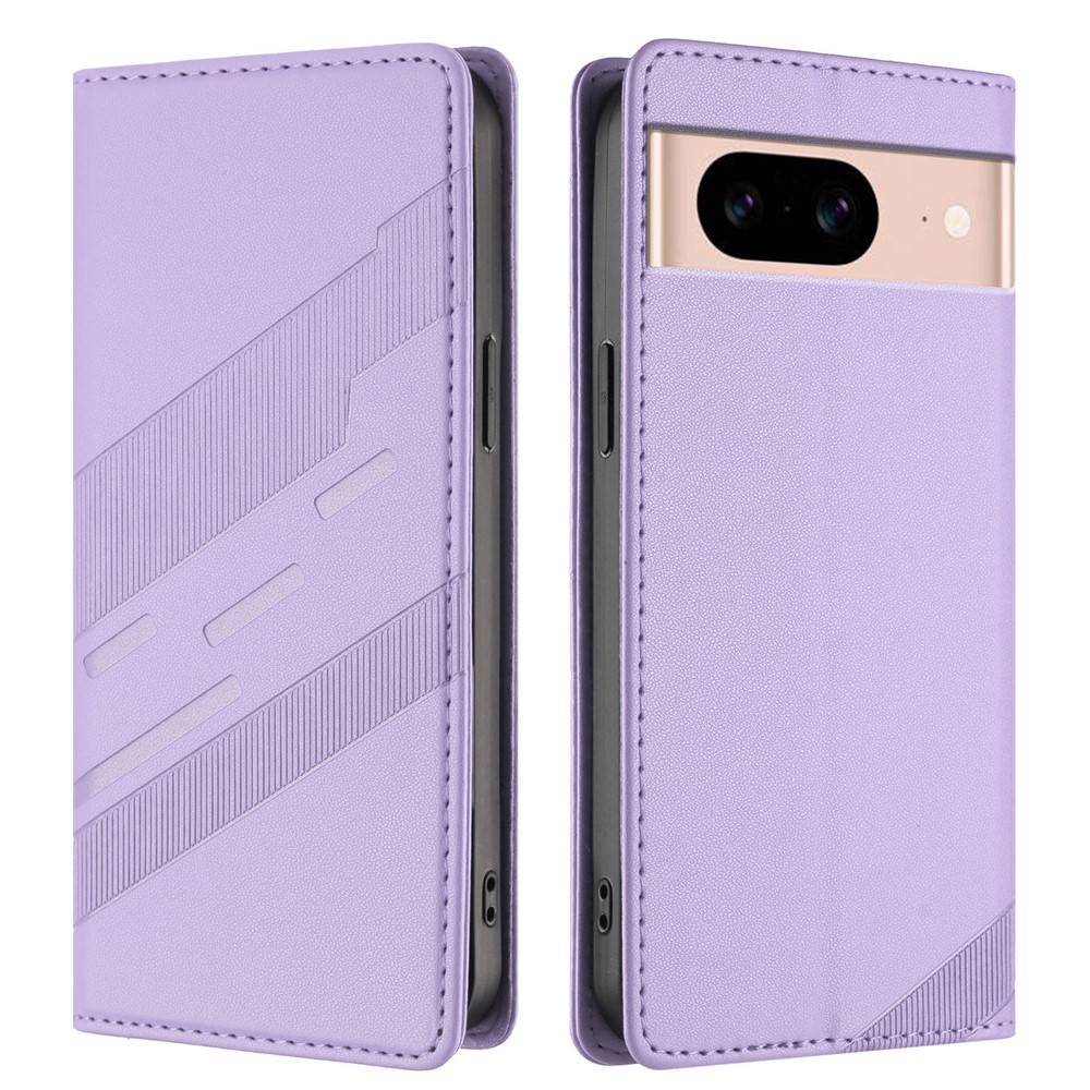 For Google Pixel 8a Phone Cases Punk Style Imprinted Wallet Stand Leather Cover - Light Purple