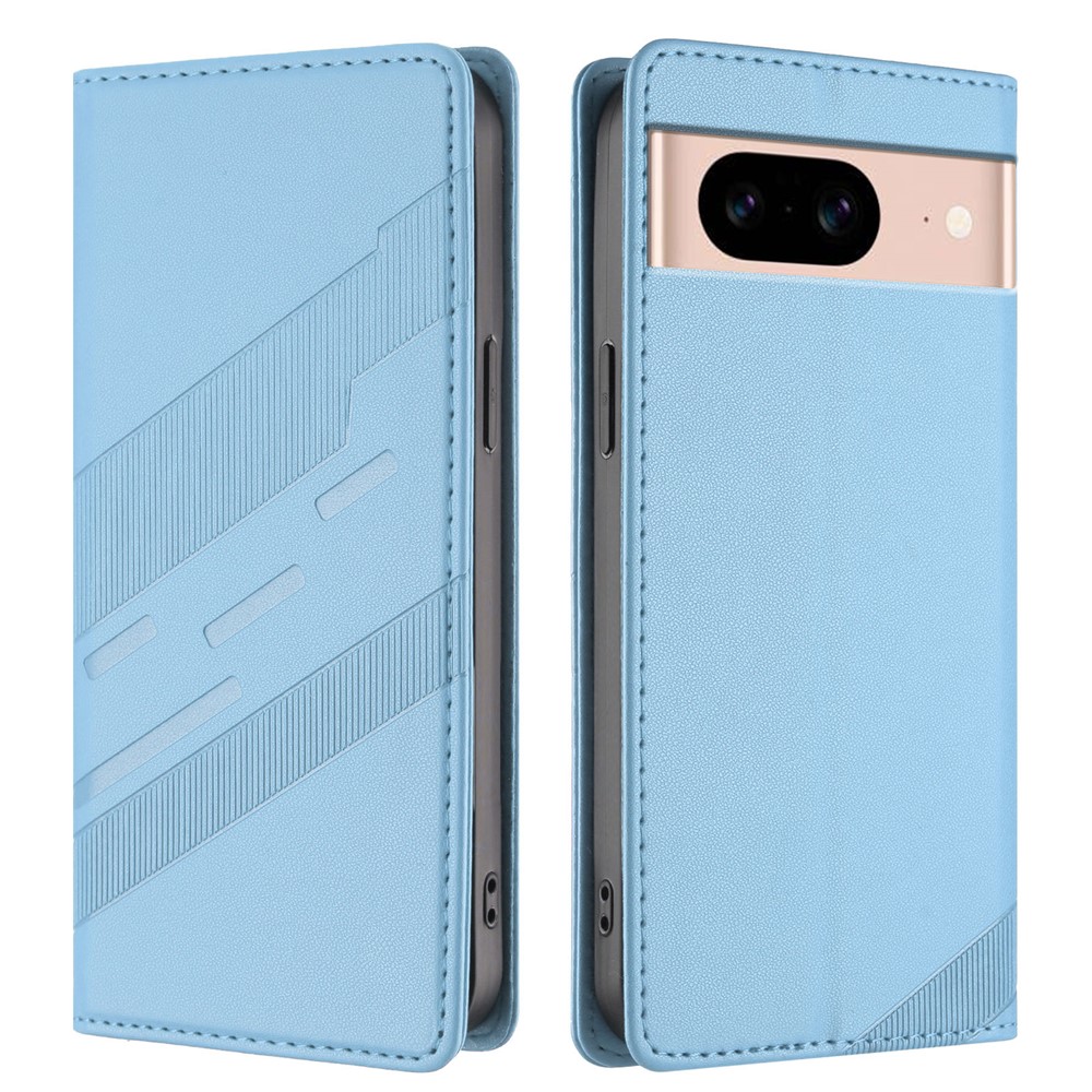 For Google Pixel 8a Phone Cases Punk Style Imprinted Wallet Stand Leather Cover - Baby Blue
