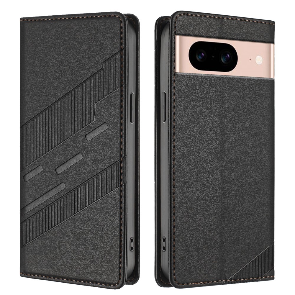 For Google Pixel 8a Phone Cases Punk Style Imprinted Wallet Stand Leather Cover - Black