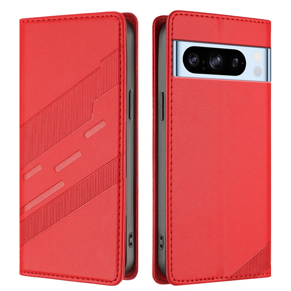 For Google Pixel 8 Pro Phone Cases Punk Style Imprinted Wallet Stand Leather Cover - Red