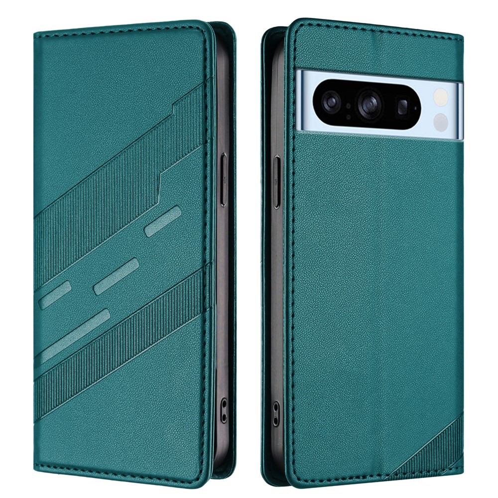 For Google Pixel 8 Pro Phone Cases Punk Style Imprinted Wallet Stand Leather Cover - Dark Green