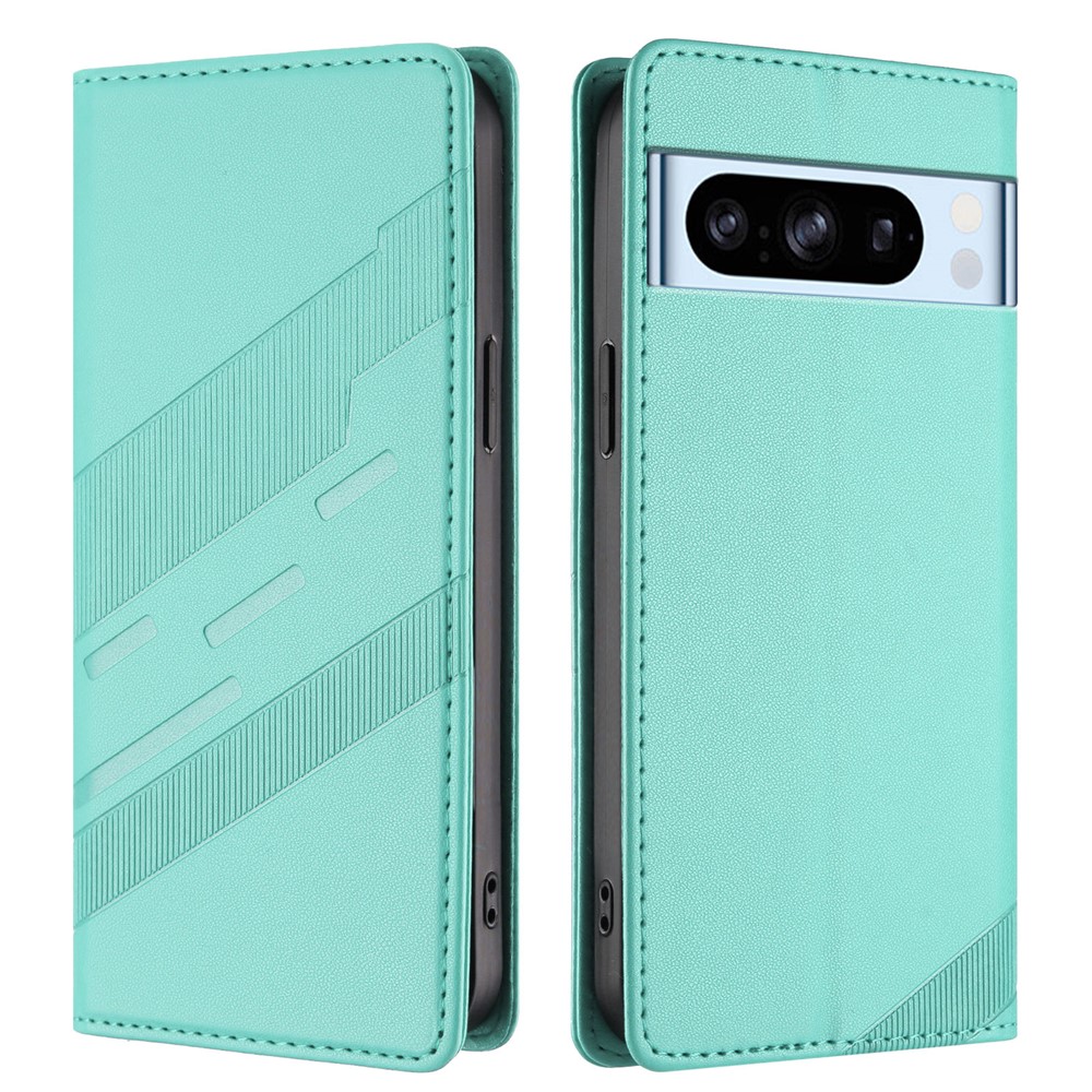 For Google Pixel 8 Pro Phone Cases Punk Style Imprinted Wallet Stand Leather Cover - Mint Green
