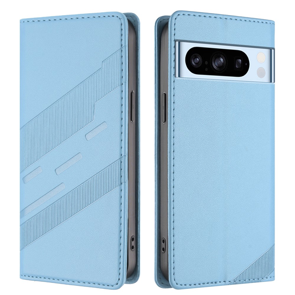 For Google Pixel 8 Pro Phone Cases Punk Style Imprinted Wallet Stand Leather Cover - Baby Blue
